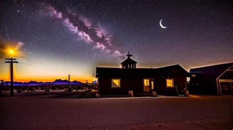 Desert Town Landscape at night, Dusty feel, Moon Shi...