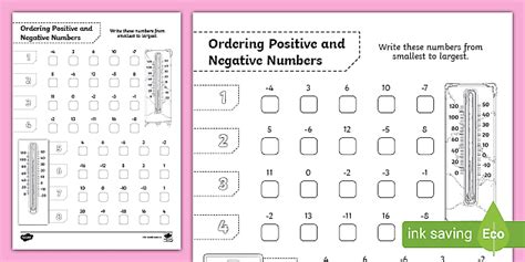 Ordering Positive and Negative Numbers | Worksheet | Primary