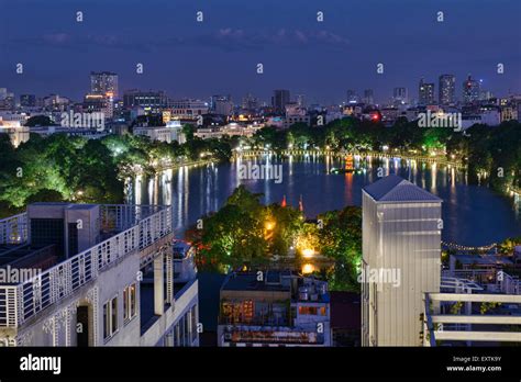 View of Hoan Kiem Lake at night, Hanoi, Vietnam Stock Photo - Alamy