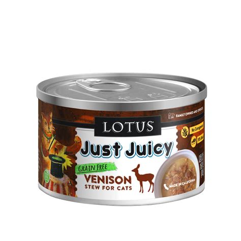 Lotus Just Juicy Venison Stew Grain-Free Canned Cat Food, 2.5-oz, case of 24 ...