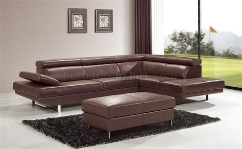 Brown Top Grain Full Leather Modern Sectional Sofa w/Metal Legs