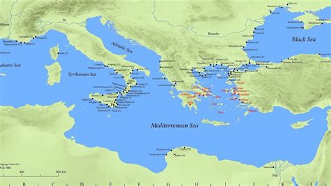 Map of the Greek colonies around the world in 500 BC