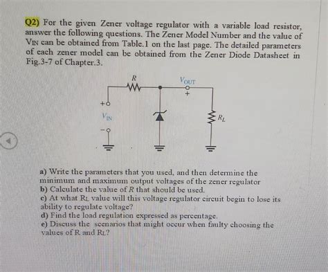 Q2) For the given Zener voltage regulator with a | Chegg.com