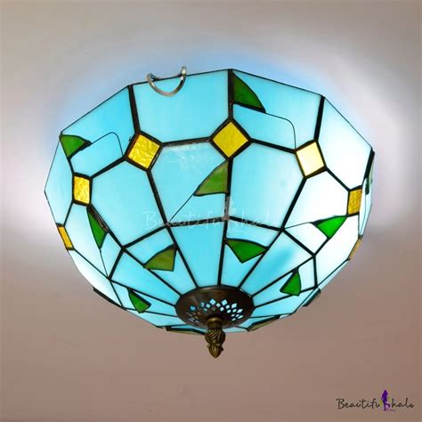 Tiffany Hemisphere Flushmount Ceiling Lamp Handcrafted Stained Glass ...