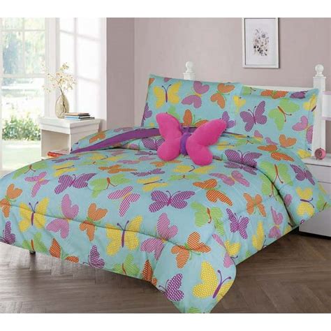 TWIN BUTTERFLY TURQUOISE GIRLS BEDDING SET, Beautiful Microfiber Comforter With Furry Friend and ...