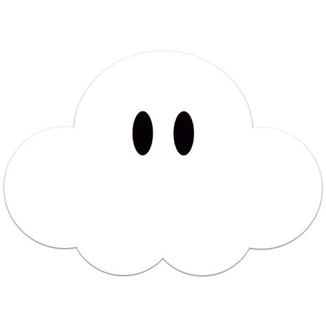 a white cloud with two black eyes on the front and one in the middle,