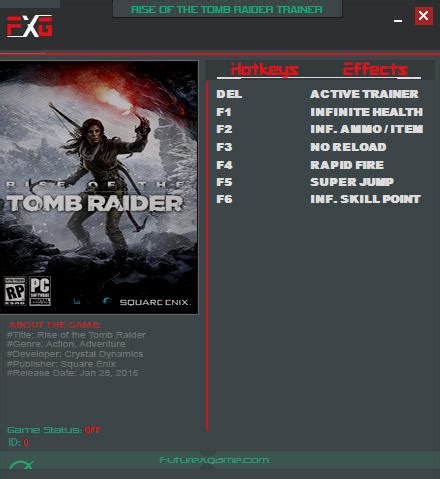 Rise of the Tomb Raider Trainer +6 Update: 30.09.2016 FutureX - download cheats, codes, trainers