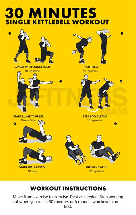 30 Minute- Single Kettlebell Workout- 6 exercises - JLFITNESSMIAMI- Easy to Follow Visual Workouts