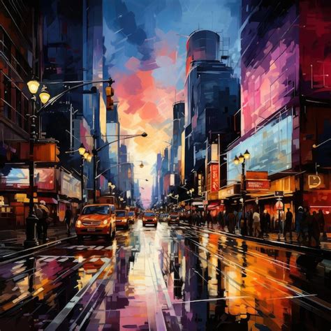 Premium AI Image | Vibrant paintings capturing the essence of city life