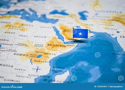 The Flag of Somalia in the World Map Stock Image - Image of journey ...