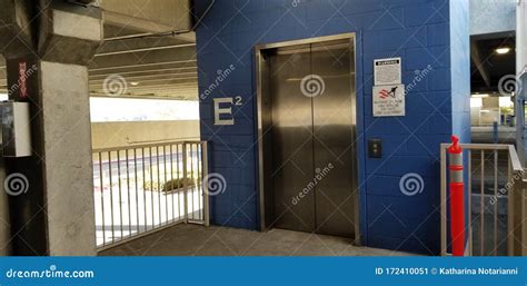 Stainless Steel Elevator Doors in Shopping Mall Parking Garage Editorial Photo - Image of ...