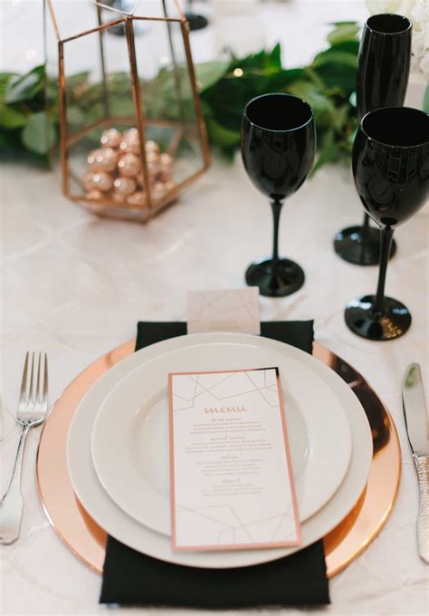 Reception Décor Photos - Copper, White, and Black Tablescape - Inside ...