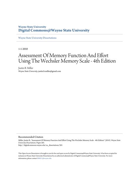 (PDF) Assessment Of Memory Function And Effort Using The Wechsler Memory Scale