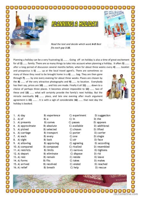 Planning a Holiday reading for detai…: English ESL worksheets pdf & doc