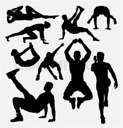 Pilates female and male sport activity silhouette | Stock vector ...