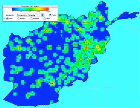 The cellular population density of Afghanistan, mapped onto a... | Download Scientific Diagram