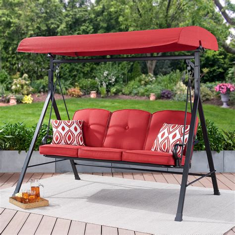 Mainstays Carson Creek Outdoor 3-Seat Porch Swing with Canopy, Red - Walmart.com