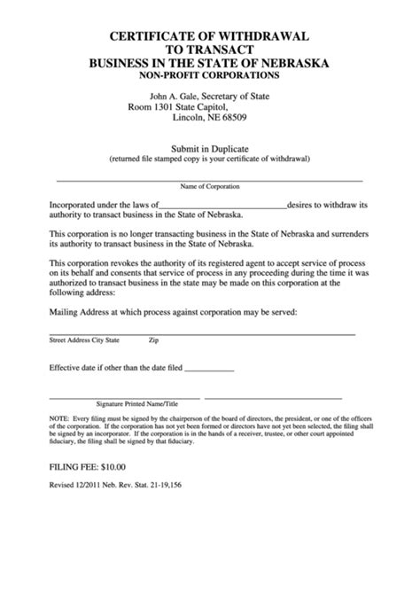 Fillable Certificate Of Withdrawal To Transact Business In The State Of ...