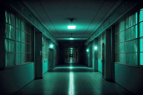 Premium Photo | Night hospital corridor with lights and windows