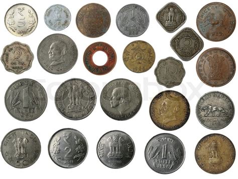 New and old indian coins in silver, ... | Stock image | Colourbox