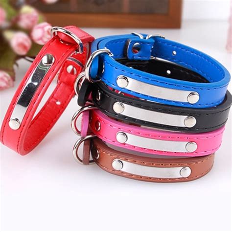 Pu Leather Personalized Dog Collars Custom Cat Pet Name Id Collar For ...