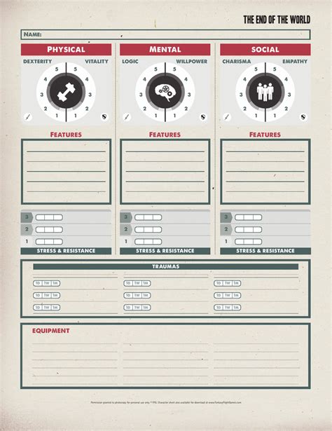 The End of the World Character Sheet Download Printable PDF ...