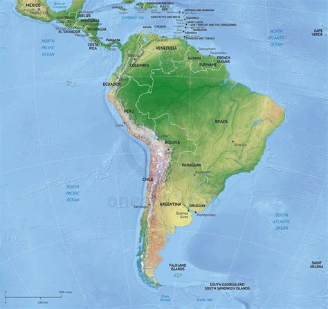 Vector Map South America continent relief | One Stop Map