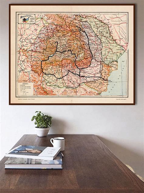 Vintage Map of Romania, Old Romania Map, Romanian Gifts, Large Romanian ...