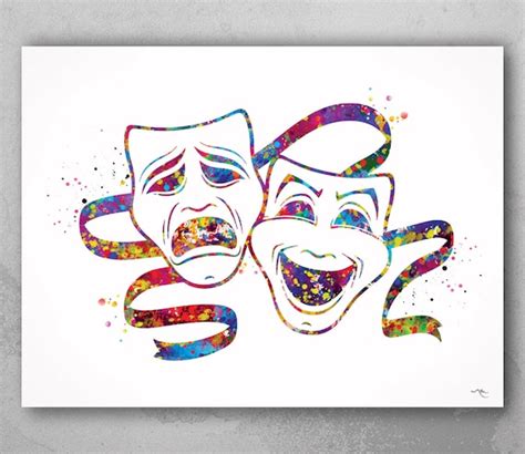 Theatre Masks Watercolor Print Comedy and Tragedy Actor Gift - Etsy