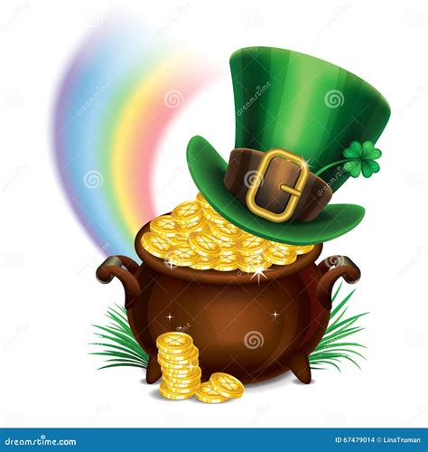 St. Patrick S Day Symbols-Pot of Gold and Leprechaun Hat Stock Vector - Illustration of magic ...