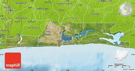 Satellite Map of Lagos, physical outside