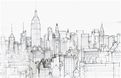 New York City Skyline Pencil Drawing Sketch Coloring Page | Landscape drawings, Skyline drawing ...