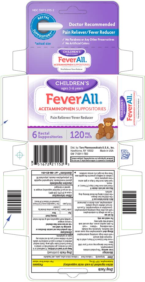 NDC 51672-2115 Feverall Childrens Suppository Rectal