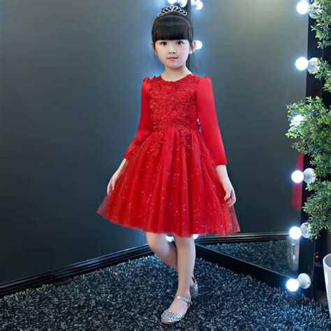 Glitz Red Tulle Girl Autumn Dress Long Sleeve Flower Girl Party Pageant ...