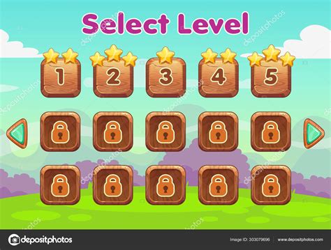 Cartoon level selection game screen. Wooden gui set. Stock Vector Image by ©lilu330 #303079696