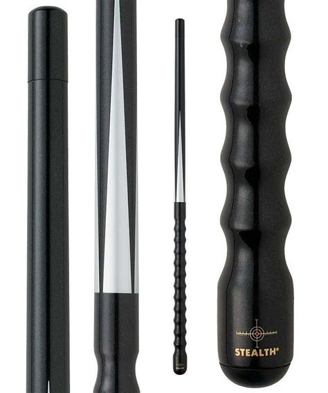 a black and white billiard set with two cues, one in the shape of a snake