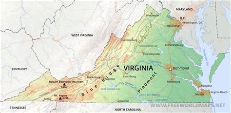 Physical map of Virginia