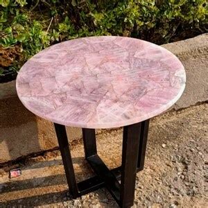 Round Shape Pink Marble Coffee Table Top Rose Quartz Stone Resin Art Patio Center Table With ...