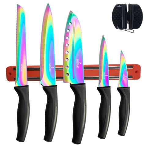 SiliSlick - Rainbow Knife Kitchen Starter Set (5 Professional Grade Iridescent/Rainbow Blade ...