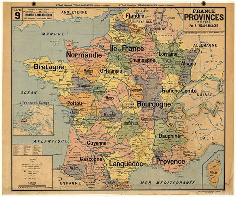 Vidal-Lablache n°9 - Provinces en 1789 | Vintage world maps, Provinces of france, Map