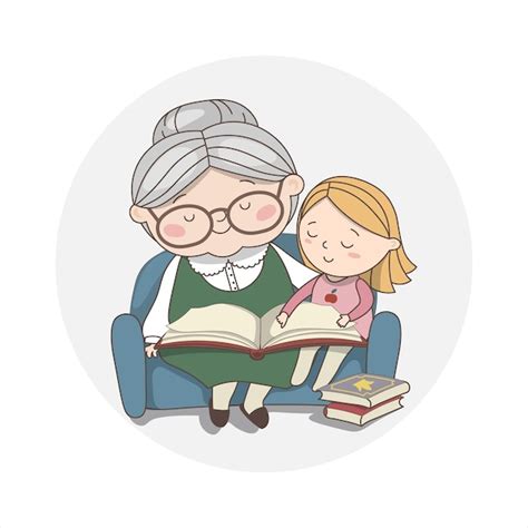 Premium Vector | Cute grandma and her granddaughter is reading a ...