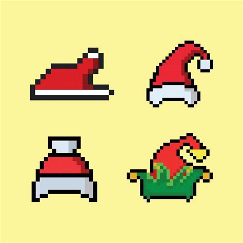 Pixel art Christmas hat and Santa hat Festive Christmas 8bit game item 9258397 Vector Art at ...