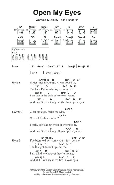 Open My Eyes by The Nazz Sheet Music for Guitar Chords/Lyrics at Sheet Music Direct