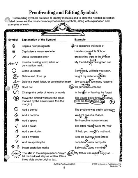 Proofreading and Editing Symbols O