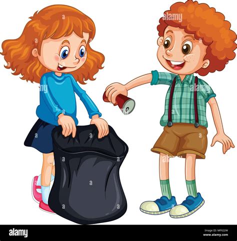 Boy and girl picking up trash illustration Stock Vector Image & Art - Alamy