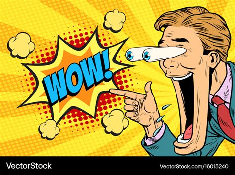 Hyper expressive reaction cartoon wow man face Vector Image