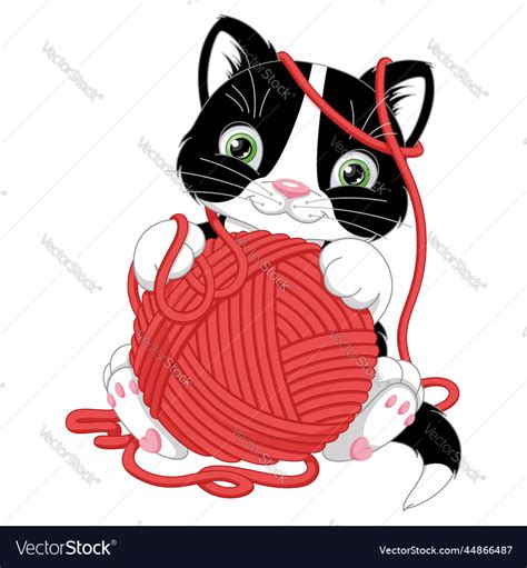 Kitten playing with ball of yarn cartoon Vector Image