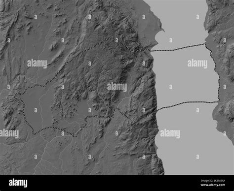 Rumphi, district of Malawi. Grayscale elevation map with lakes and ...