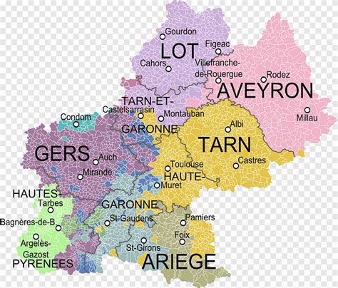 Tuluza Pireneje Południowa Francja Mapa Figeac, mapa, powierzchnia ...