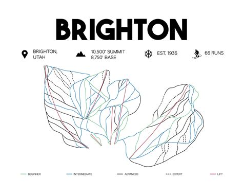 Brighton Printable Ski Trail Map Brighton Utah Trail Map - Etsy ...